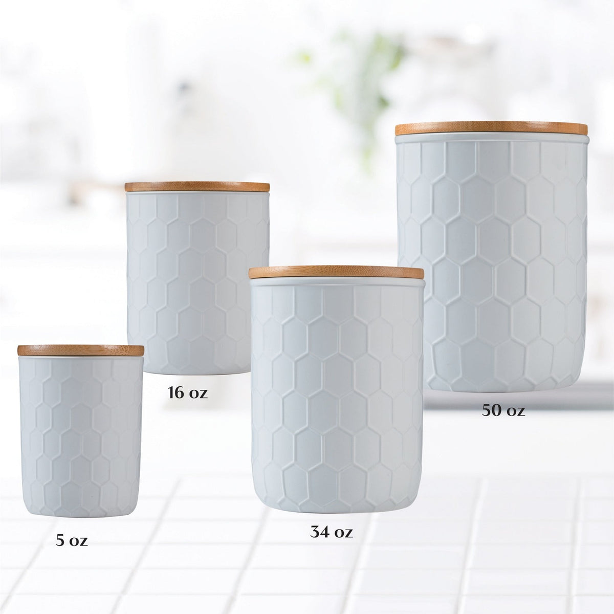 Home Intuition 4-Piece Ceramic Kitchen Canisters Set, Airtight Containers  with Wooden Spoons Reusable Chalk Labels and Marker for Sugar, Coffee,  Flour, Tea (Off White) 