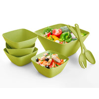 Eco-Friendly 7-Piece Square Bamboo Salad Bowl Set (Green)