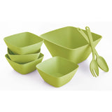 Eco-Friendly 7-Piece Square Bamboo Salad Bowl Set (Green)