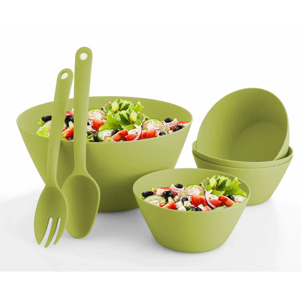 Eco-Friendly 7-Piece Round Bamboo Salad Bowl Set (Green)