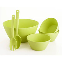 Eco-Friendly 7-Piece Round Bamboo Salad Bowl Set (Green)