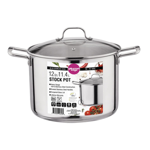 Gourmet Edge - 18/10 Stainless Steel Stock Pot with cover 12Qt #20-3012